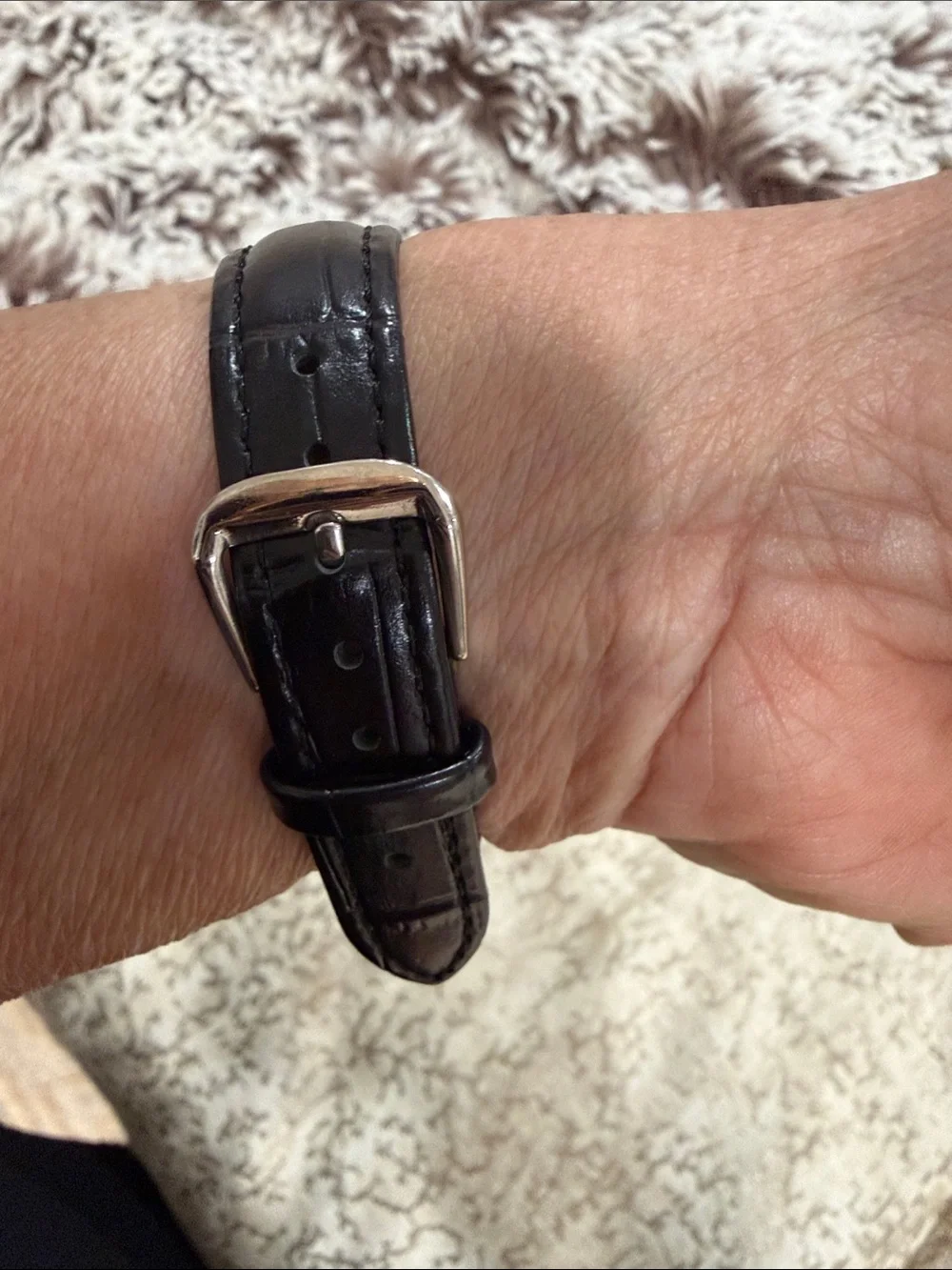 Yves Saint Laurent Black Leather Watch with Gold Accents and Silver Dial